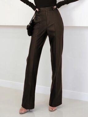 Commense Faux Leather Brown High-Waisted Pants